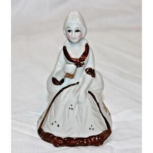 Vintage Porcelain Victorian Lady Figurine Sitting on Chair Drinking Cup 5" Tall